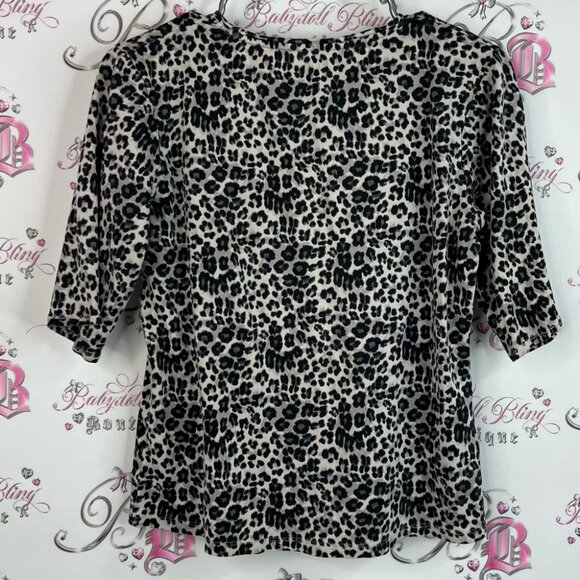 Company Ellen Tracy top shirt cheetah Leopard Print Top with 3/4 Sleeves - Picture 2 of 7